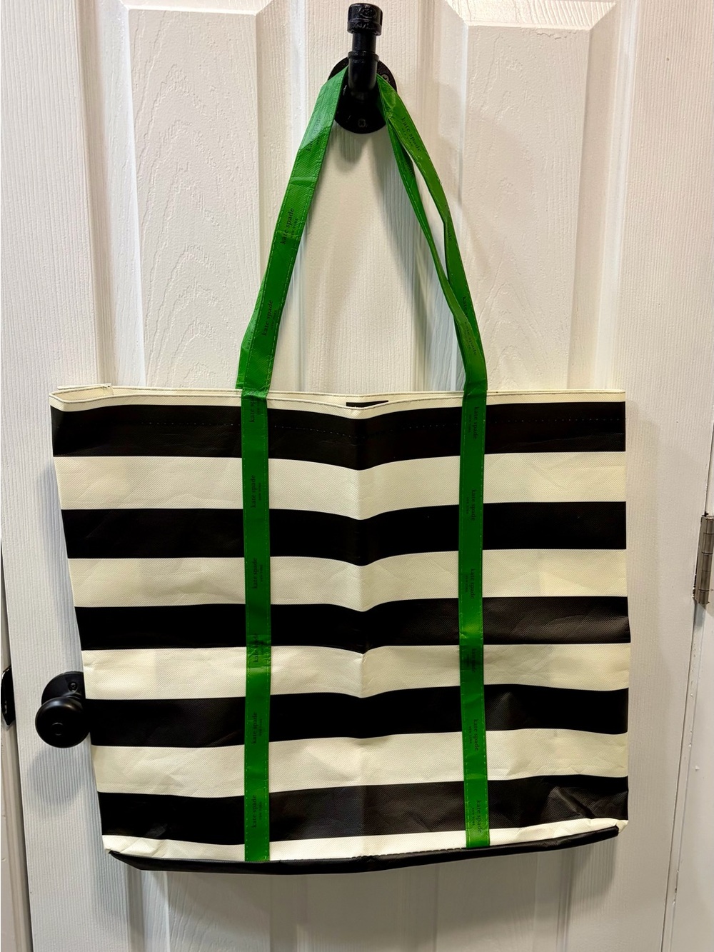 Kate Spade Reusable Striped Black & White Tote with Green Handles